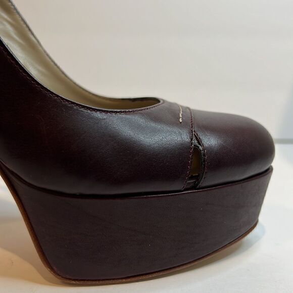 Liviana Conti Burgundy Leather Platform Heel Shoes Size 38 - Picture 7 of 16